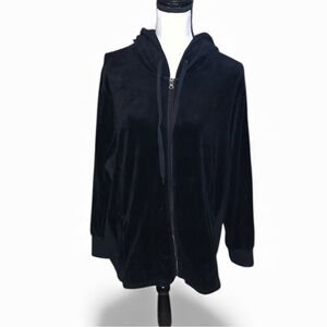 Velocity Women's Full Zip Up Black Fleece Velour Hoodie Pockets 2X